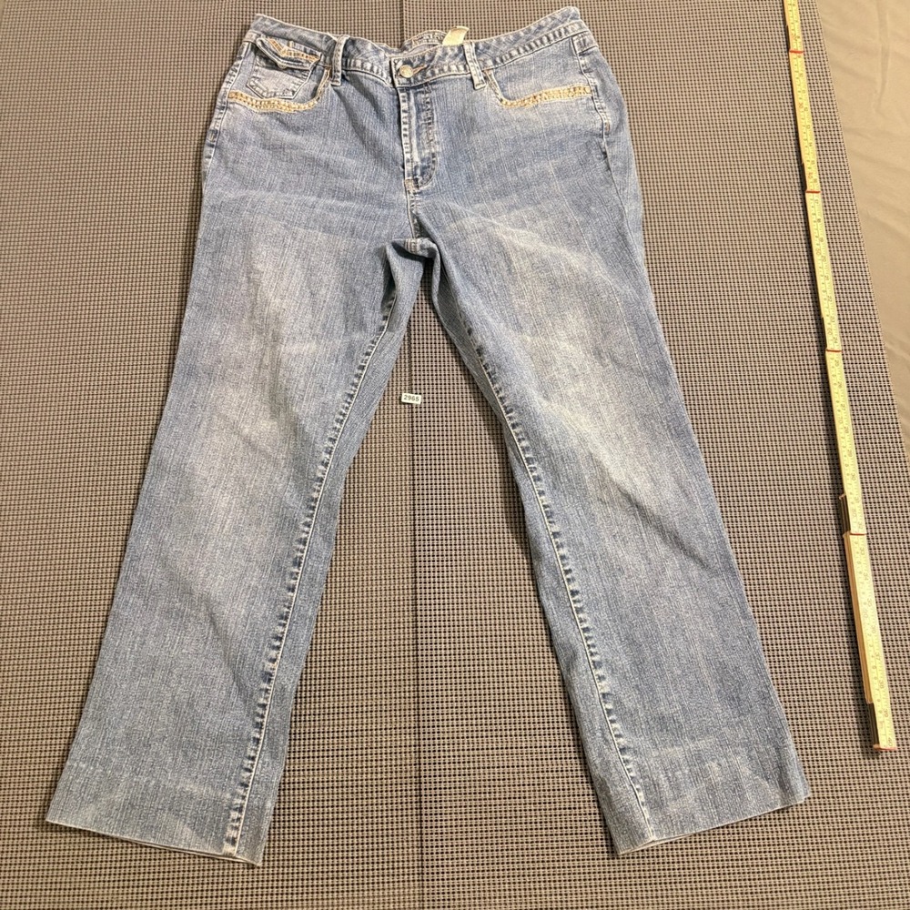 Fantasy Womens Blue Embroidered Straight Leg Jeans Size 14 Average